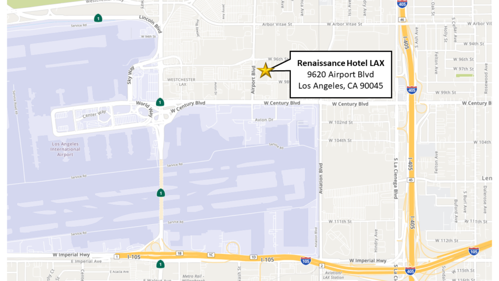 A map showing the location of Renaissance Hotel LAX